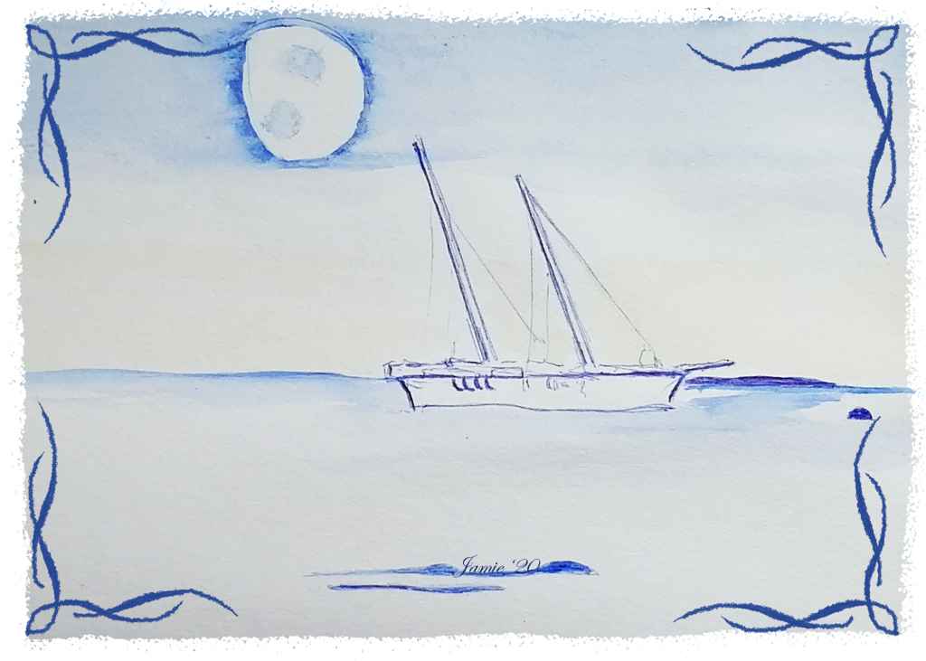 10x Double Masted Sailboat Art Card